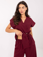 Bordowy elegancki komplet z ozdobnym guzikiem