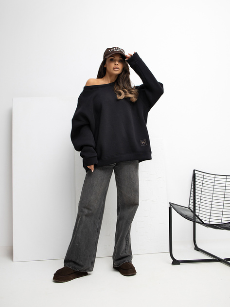 Czarna dresowa bluza basic bez kaptura RUE PARIS