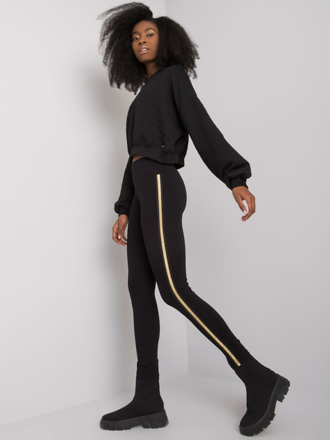 Czarne legginsy damskie z lampasami Elena RUE PARIS