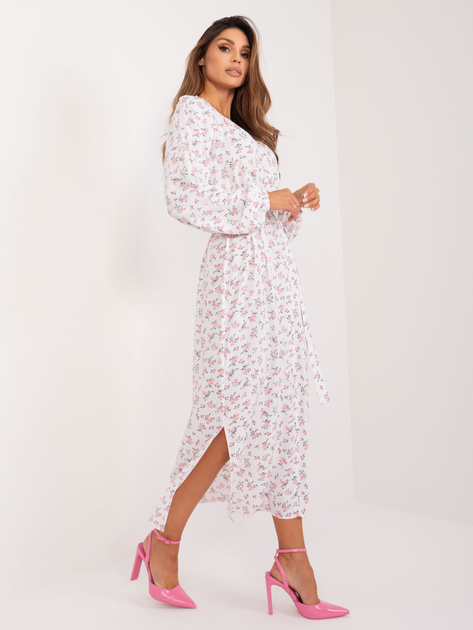Hurt Biało-różowa sukienka w kwiaty z paskiem