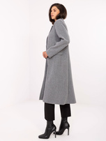 Szary długi płaszcz z kieszeniami