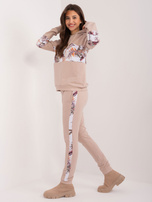 Hurt Beżowy damski komplet dresowy z nadrukiem 