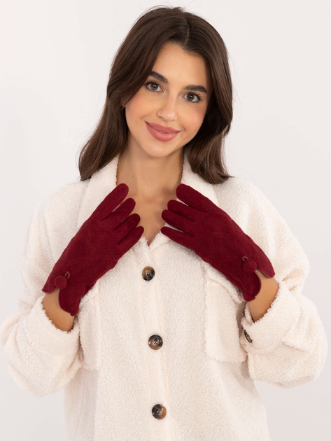 Hurtownia Bordowe damskie rękawiczki z guzikiem