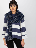 Hurt Szaro-granatowy zimowy szal damski z dzianiny