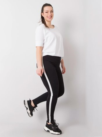 Schwarz-silberne Leggings in Übergröße mit Streifen Charlotta.
