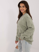 Hurtownia Pistacjowy damski sweter o kroju oversize