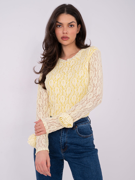 Jasnożółta damska bluzka z ozdobnymi różami