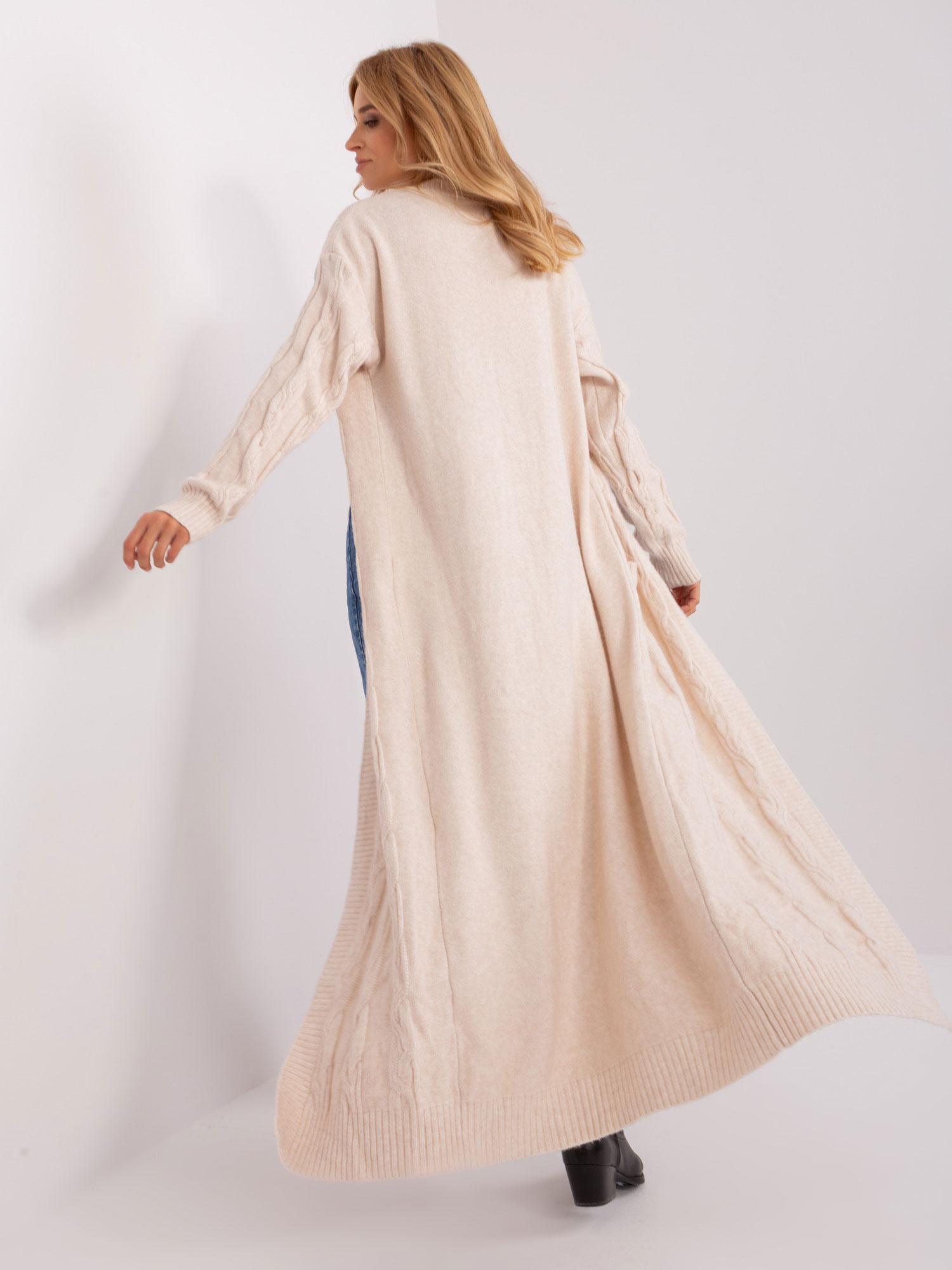Wholesale Light Beige Maxi Cardigan with Pockets
