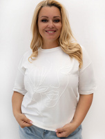 Ecru ženski majica plus size s vezenjem.