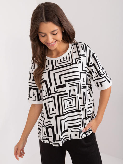 Hurt Ecru damska bluzka z ozdobną kwiatową broszką