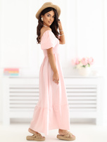 Brzoskwiniowa sukienka z elastycznym marszczeniem