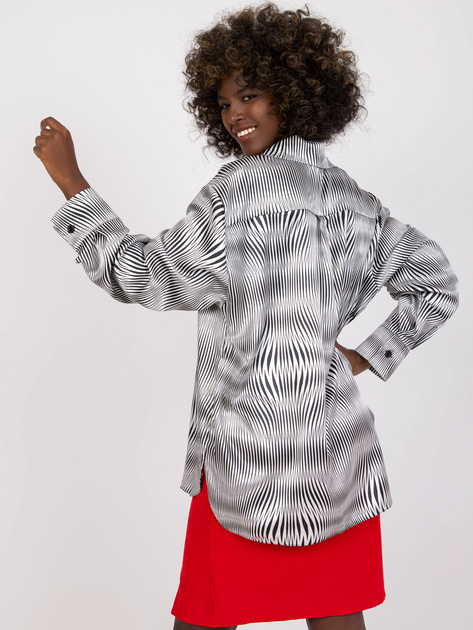 Biało-czarna damska koszula z nadrukiem z długim rękawem