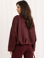 Burgundy women's bomber jacket made of faux suede.