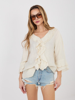 Jasnobeżowa damska koszula z marszczonego materiału 