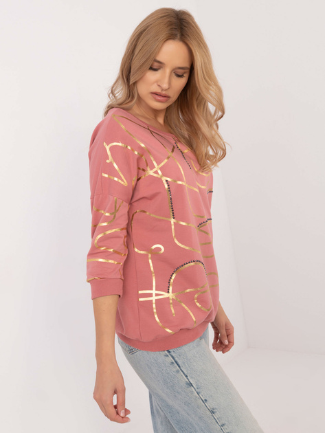 Hurt Brudnoróżowa bluzka z nadrukiem i aplikacją