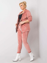 Brudnoróżowy welurowy komplet plus size Michell