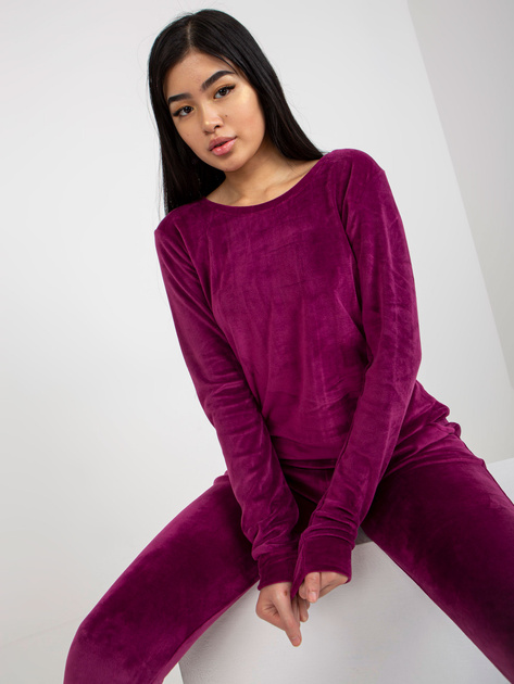 Hurt Fioletowy komplet welurowy ze spodniami Clarisa RUE PARIS