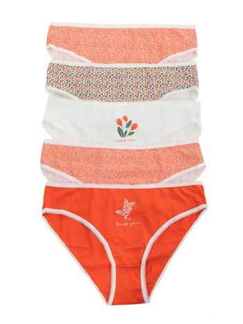 Hurt Ecru-czerwone damskie majtki z nadrukiem 5-pak