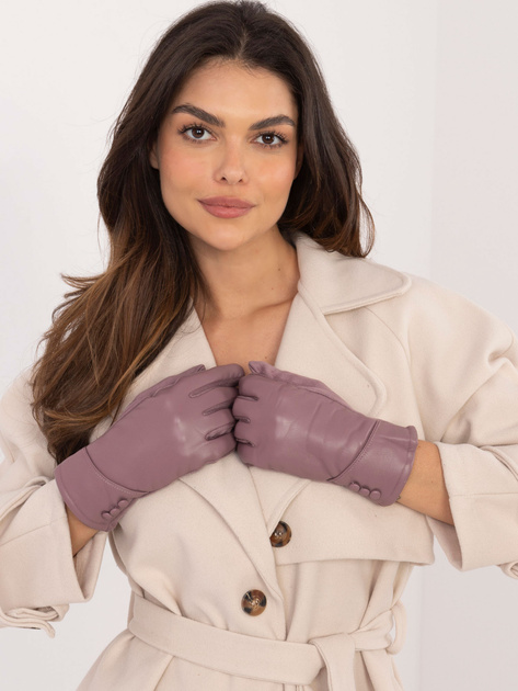 Hurt Fioletowe damskie rękawiczki z guzikami