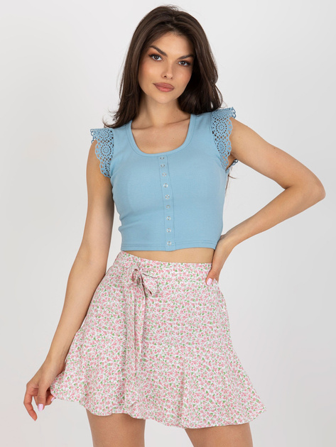 Hurt Jasnoniebieska bawełniana bluzka z koronką w prążek