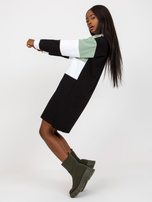 Hurt Pistacjowo-czarna prosta sukienka basic z bawełny RUE PARIS