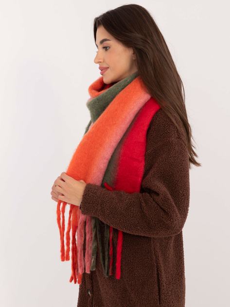 Hurt Czerwono-pomarańczowy ciepły szal z frędzlami