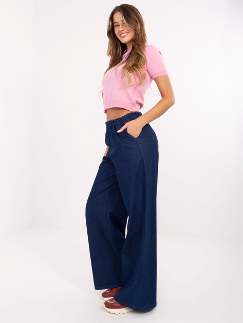 Granatowe jeansy wide leg z kieszeniami