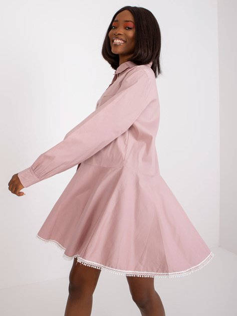 Brudnoróżowa rozkloszowana sukienka szmizjerka mini Adrianna