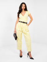 Pastelowe żółte damskie spodnie carrot z sztruksu