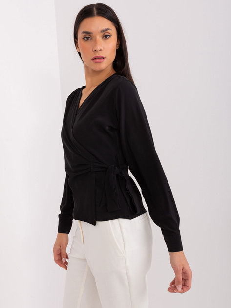 Hurt Czarna bluzka wizytowa z kopertowym dekoltem