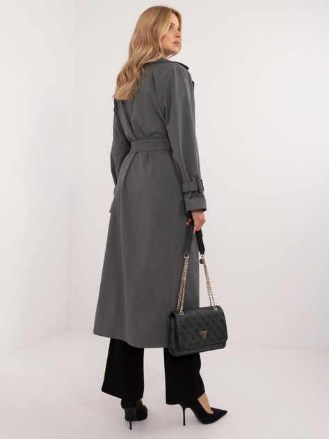 Hurt Ciemnoszary długi płaszcz trencz z kieszeniami