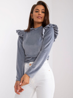 Szara bluzka welurowa z falbanami Eugenie