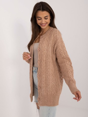 Hurt camel zip-up sweater with a round neckline.