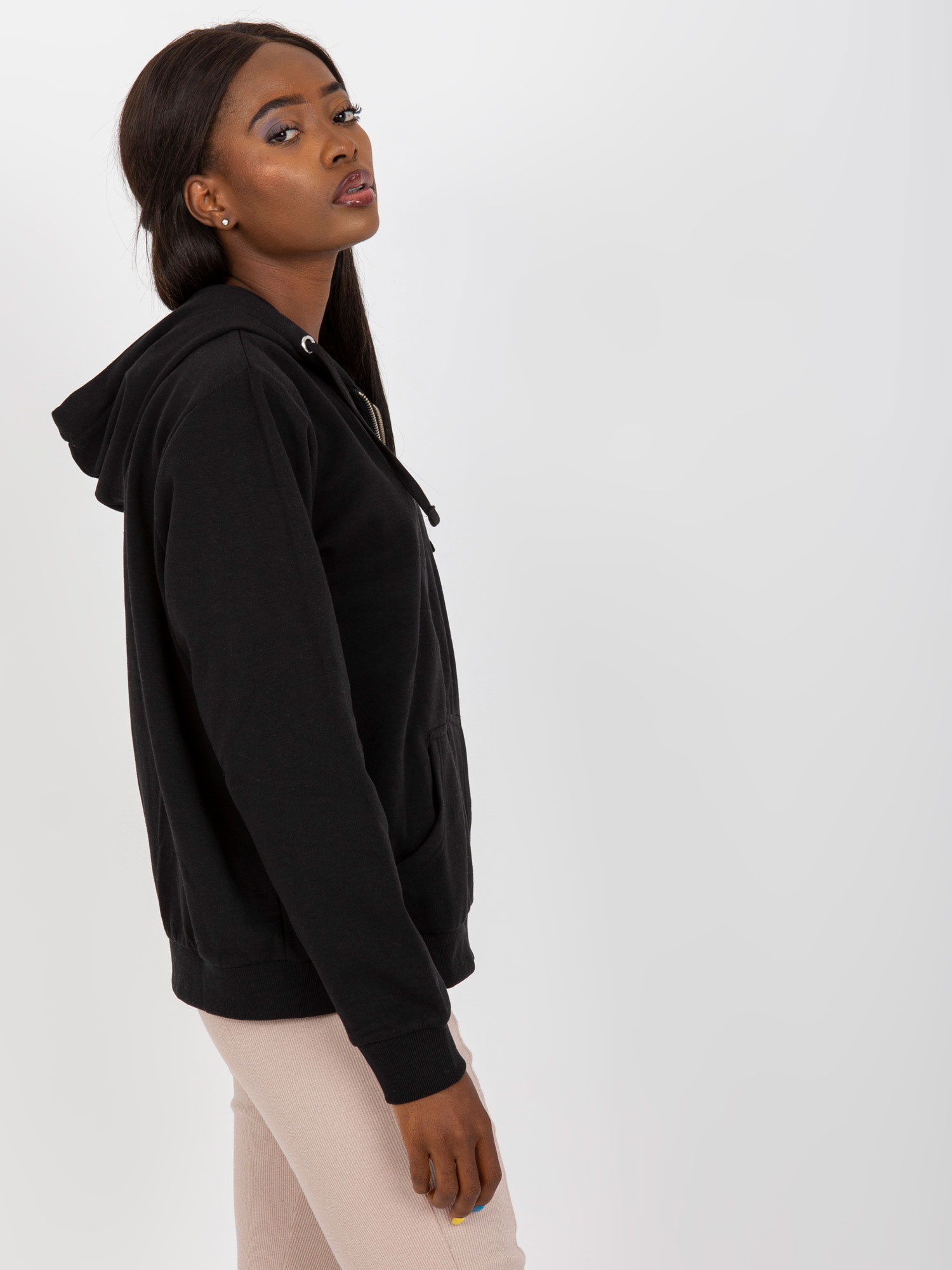 Online-Großhandel Schwarze Basic-Zip-Jacke mit Taschen
