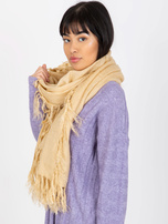 Hurtownia Beżowy długi szal damski z frędzlami  