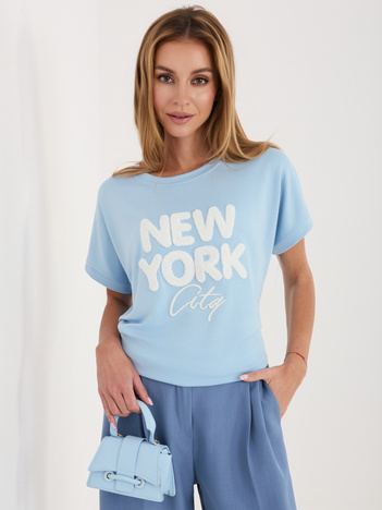 Jasnoniebieska casualowa bluzka z miękkiego materiału RUE PARIS