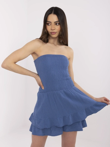 Ciemnoniebieski muślinowy kombinezon z falbanami