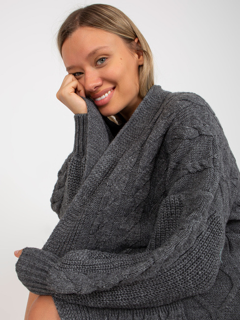 Hurtownia Ciemnoszary maxi kardigan z kieszeniami RUE PARIS