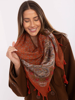 Jasnobrązowa damska chusta z nadrukiem 