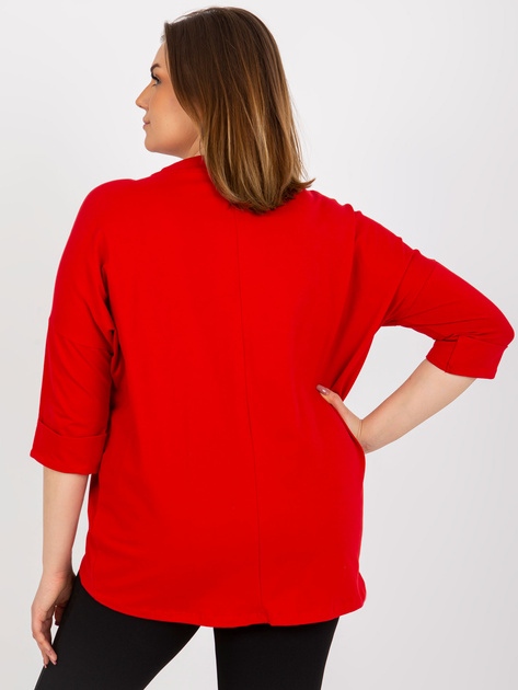 Hurt Czerwona bluzka plus size z perełkami i rękawem 3/4