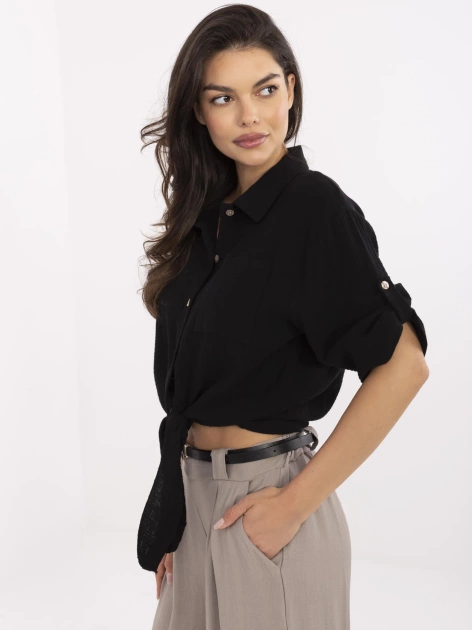 Czarna muślinowa koszula z wiązaniem