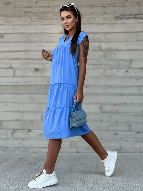 Hurtownia Niebieska sukienka z falbaną z bawełny MAYFLIES