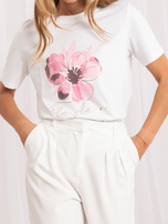 Biały damski t-shirt z okrągłym dekoltem RUE PARIS
