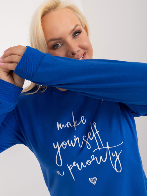 Hurt Kobaltowa damska bluzka plus size z napisem