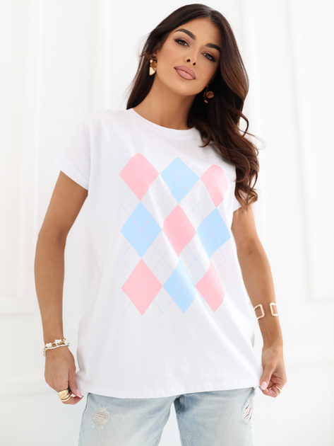 Biała bawełniana bluzka w geometryczny wzór