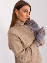 Hurt Szare damskie rękawiczki z ozdobnym paskiem