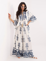 Ecru letni komplet z wiązaniem przy dekolcie 