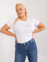 Hurtownia Biały dopasowany t-shirt plus size z napisem