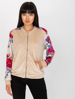 Hurt Beżowa welurowa bluza bomberka z printami RUE PARIS 