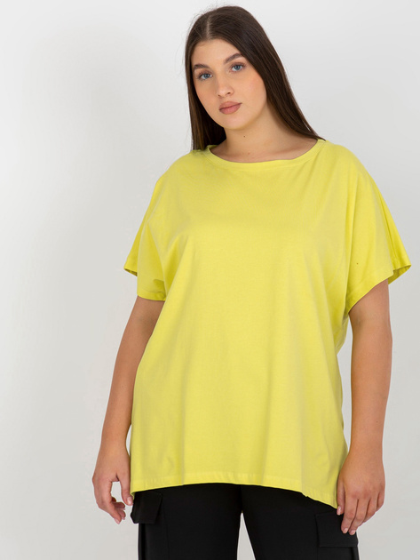 Hurtownia Jasnolimonkowy damski t-shirt plus size o luźnym kroju